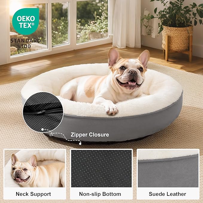 Love's cabin Round Donut Cat and Dog Cushion Bed, 30in Pet Bed for Medium or Large Dogs, Anti-Slip & Water-Resistant Bottom, Soft Durable Fabric Pet beds, Washable Calming Cat & Dog Bed Grey