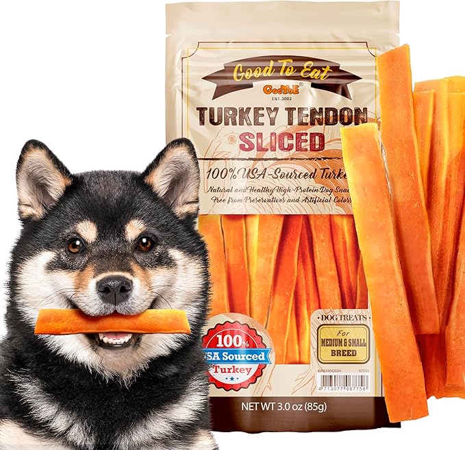 Gootoe Turkey Tendon Dog Treats  100% USA-Sourced, Natural Snack, Premium Training Chews, Hypoallergenic, Reseal Value Bags, Size for Medium Dogs, 7 Inch Slice 3oz/Pack