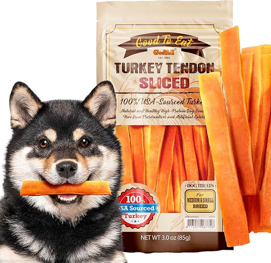 Gootoe Turkey Tendon Dog Treats  100% USA-Sourced, Natural Snack, Premium Training Chews, Hypoallergenic, Reseal Value Bags, Size for Medium Dogs, 7 Inch Slice 3oz/Pack
