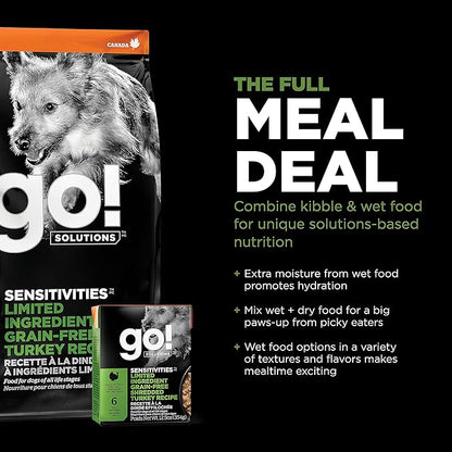 Go! Solutions Sensitivities Limited Ingredient, Grain-Free Dry Dog Food, Turkey Recipe for Sensitive Stomach, 12 lb Bag