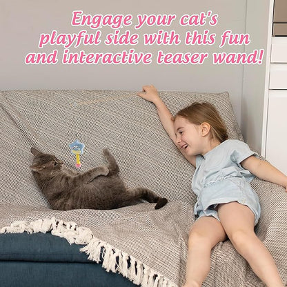 Elastic Cat Wand Toy Funny Interactive Plush Cat Fishing Pole Toy with Bell Soft Natural Wood Kitten String Toys for Indoor Cats Kittens Bored Cats (3 Pack)
