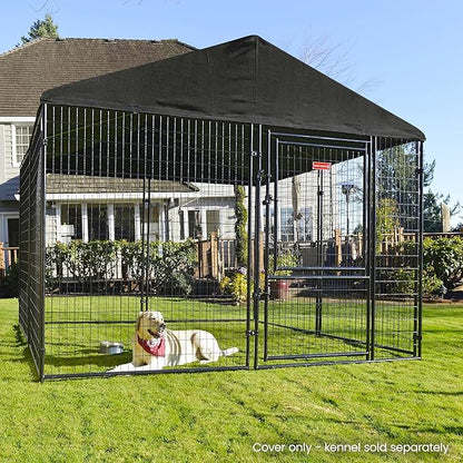 10 by 10 Feet Black Extra Large All Season Outdoor Waterproof Fully Enclosed Dog Run Kennel Cover with Sturdy Elastic Cords