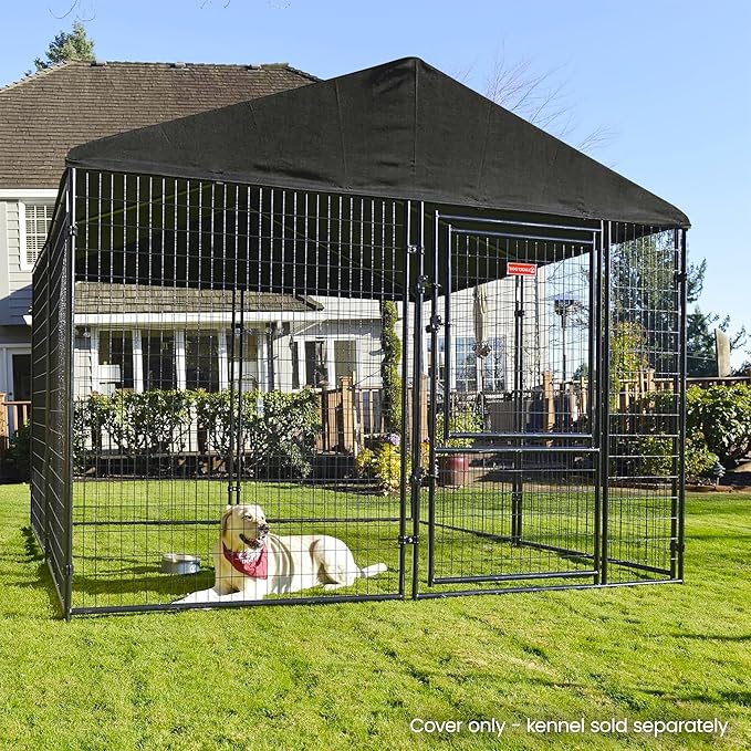 10 by 10 Feet Black Extra Large All Season Outdoor Waterproof Fully Enclosed Dog Run Kennel Cover with Sturdy Elastic Cords