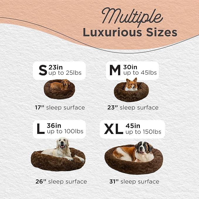 Best Friends by Sheri Original Calming Donut Dog and Cat Bed, Lux Faux Fur, Dark Brown, (36in x 36in) - Anxiety Relief for Pets Up to 100 lbs