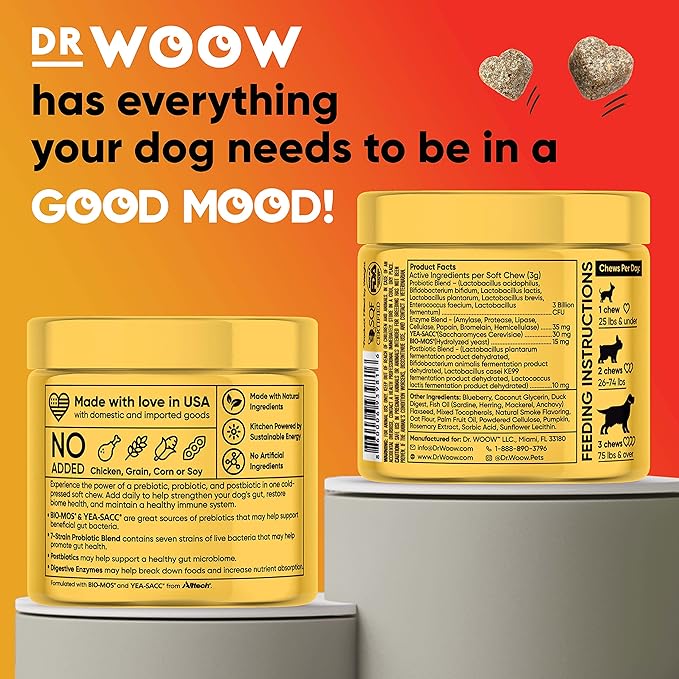 Probiotics for Dogs, Pet Dog Probiotics and Digestive Enzymes, Duck & Pumpkin Flavor Dog Probiotic Supplements, Dog Vitamins Dog Probiotic Chews and Prebiotics for Dogs, Dog Gas Relief