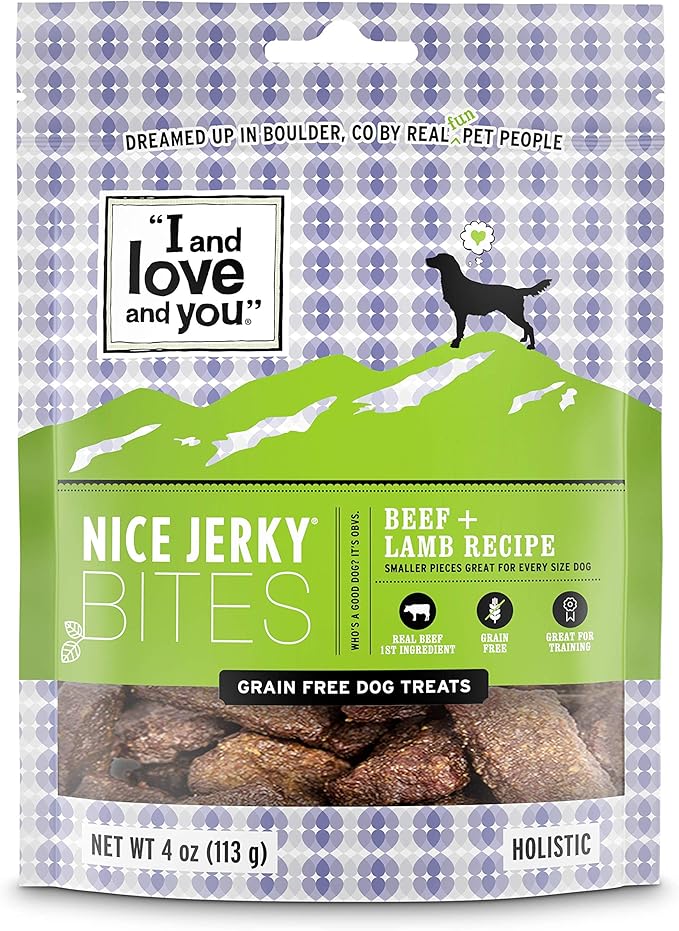 I and love and you Nice Jerky Bites - Beef + Lamb - Grain Free, Real Beef, Training Treat, Chewy Dog Treats, Filler Free, 4oz