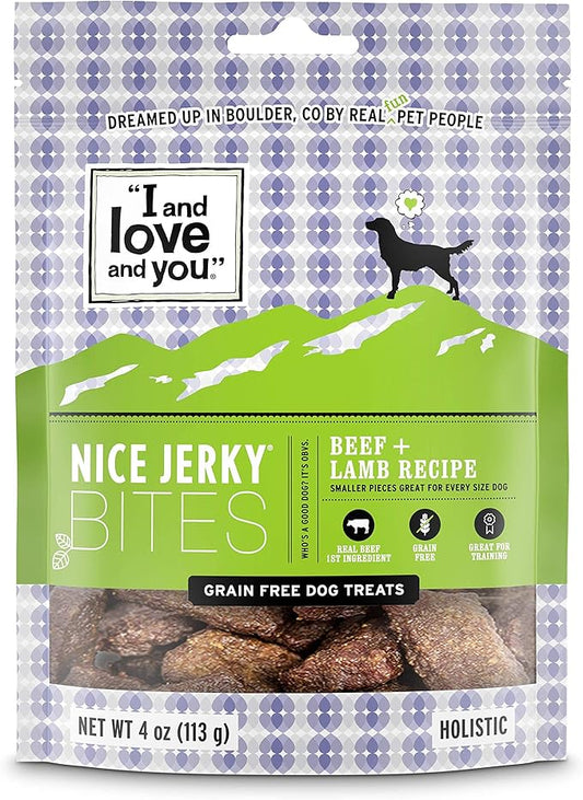 I and love and you Nice Jerky Bites - Beef + Lamb - Grain Free, Real Beef, Training Treat, Chewy Dog Treats, Filler Free, 4oz