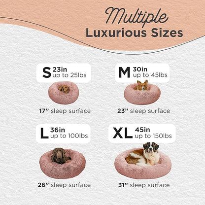 Best Friends by Sheri Original Calming Donut Dog and Cat Bed, Shag Faux Fur, Dusty Rose, XL (45in x 45in) - Anxiety Relief for Pets Up to 150 lbs