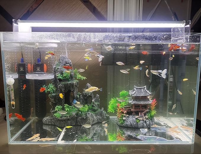 Extra Large Aquarium Decorations kit - “Ancient Temple in The Mountain”, Japanese Aquarium Decorations Resin Aquarium Castle Decorations Aquarium Mountain View Stone