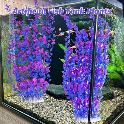 Hamiledyi Aquarium Plastic Plants Aquarium Decor Artificial Fish Tank Plants,Tall Fish Tank Decorations, Extra Large Aquarium Plant 23.6-inch Tall,2PCSï¼_urple Style Aï¼