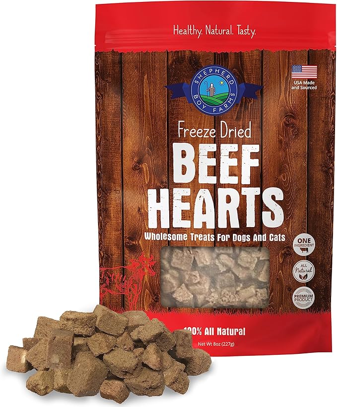 Freeze Dried Dog and Cat Treats, Beef Heart, All Natural Single Ingredient Freeze-Dried Dog Treat & Dog Snacks, Made in USA, High Protein, Essential Nutrition of Raw Dog Food, 8oz