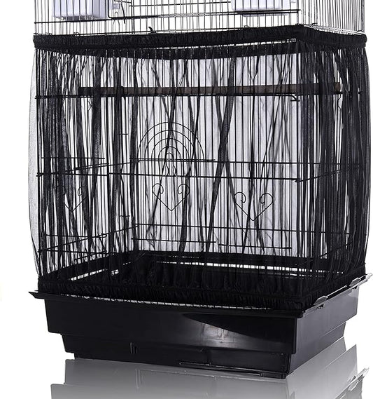Tamu style Bird Cage Seed Catcher, Large, Stretchy Form Fitting Mesh Skirt Cover for Parrot Enclosures, Light and Breathable Fabric, Prevent Scatter and Mess, Reusable,Adjustable, Lightweight,Black