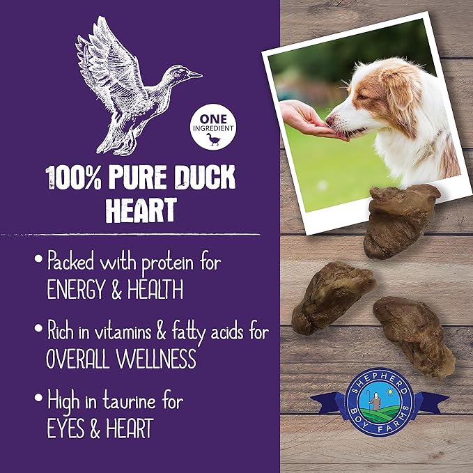 Freeze Dried Dog and Cat Treats, Duck Heart, All Natural Freeze-Dried Dog Treat & Dog Snack, Made in USA, High in Protein, Essential Nutrition of Raw Dog Food, Single Ingredient 3oz