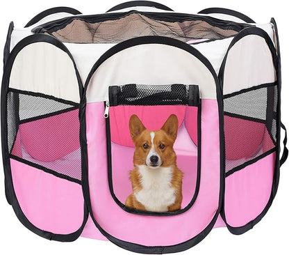 Mile High Life | Foldable Dog Playpen | Portable Dog Crate w Removable Shade Cover | Dog Kennel Indoor/Outdoor w Carry Case | Pen Tent for Dog/Cat/Rabbit(Beige Pink, Medium (36"x36"x23"))