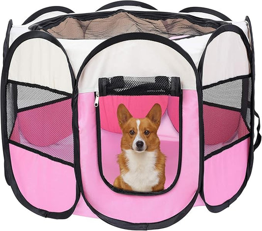 Mile High Life | Foldable Dog Playpen | Portable Dog Crate w Removable Shade Cover | Dog Kennel Indoor/Outdoor w Carry Case | Pen Tent for Dog/Cat/Rabbit(Beige Pink, Medium (36"x36"x23"))