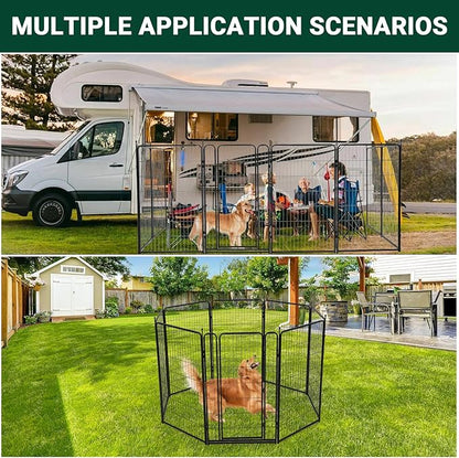 Dog Playpen,48" Height 18 Ft(L) 8 Panels Pet Play Pen, Indoor/Outdoor,Heavy Duty Metal Pet Exercise Pen, Wide Door Low Threshold,Portable Pet Playpen for Rv Camping Garden Yard, Quick Install