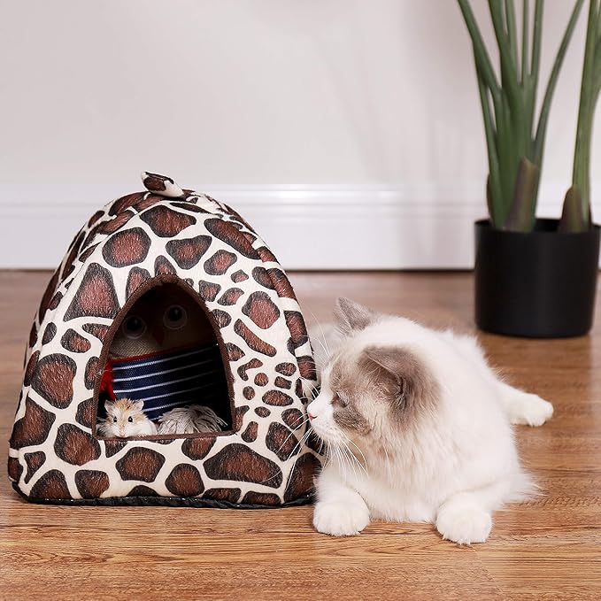 Spring Fever Hamster Guinea Pig Rabbit Dog Cat Chinchilla Hedgehog Bird Small Animal Pet Bed House Hideout Cage Accessorie E Leopard XS (10.2 * 10.2 inch)