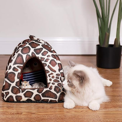 Spring Fever Hamster Guinea Pig Rabbit Dog Cat Chinchilla Hedgehog Bird Small Animal Pet Bed House Hideout Cage Accessorie E Leopard L (16.9 * 16.9 inch)