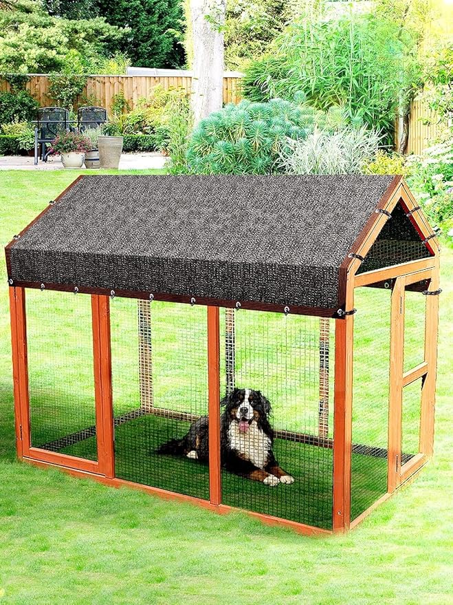 10 by 10 Feet Dog Kennel Cover Mesh Shade Panel with Grommets - Weather Guard Extra Large All Season Dog Run Cover & Roof - Fit for 10ft. X 10ft. Outdoor Cages and Large Pet