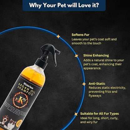 E3 Waterless Dog Shampoo 16 oz - Argan Oil Scented Dry Shampoo for Dogs & Cats - No Rinse - Waterless Pet Shampoo for Grooming - Softens Coat & Controls Odor - Dog Dry Shampoo, Safe & Easy Bathing