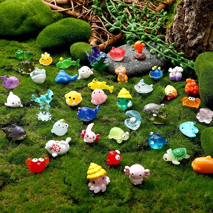 56 Pcs Ocean Mini Resin Animals Sea Tiny Animals Axolotl Seal Shark Turtle Mini Resin Figures Aquarium Ornaments Fish Tank Decorations Garden Fairy Accessories Party Favors