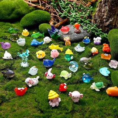 56 Pcs Ocean Mini Resin Animals Sea Tiny Animals Axolotl Seal Shark Turtle Mini Resin Figures Aquarium Ornaments Fish Tank Decorations Garden Fairy Accessories Party Favors