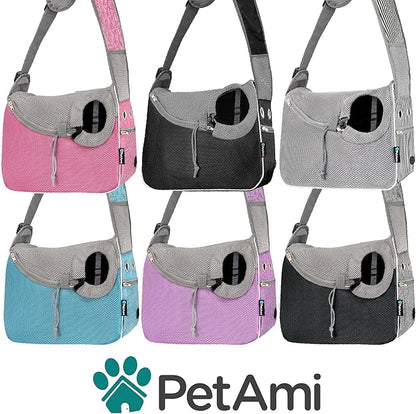 PetAmi Small Dog Sling Carrier, Soft-Sided Crossbody Puppy Carrying Purse Bag, Adjustable Sling Pet Pouch to Wear Medium Dog Cat Travel, Dog Bag for Traveling, Breathable, Poop Bag Dispenser, Purple