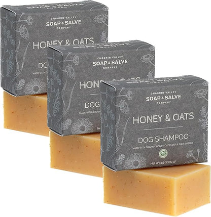 Chagrin Valley Soap & Salve Certified Organic Dog Shampoo and Conditioner – Puppy Shampoo Itchy Skin Relief and Puppy Essentials - Natural Handmade Honey & Oats, 3.8 oz Bar Soap