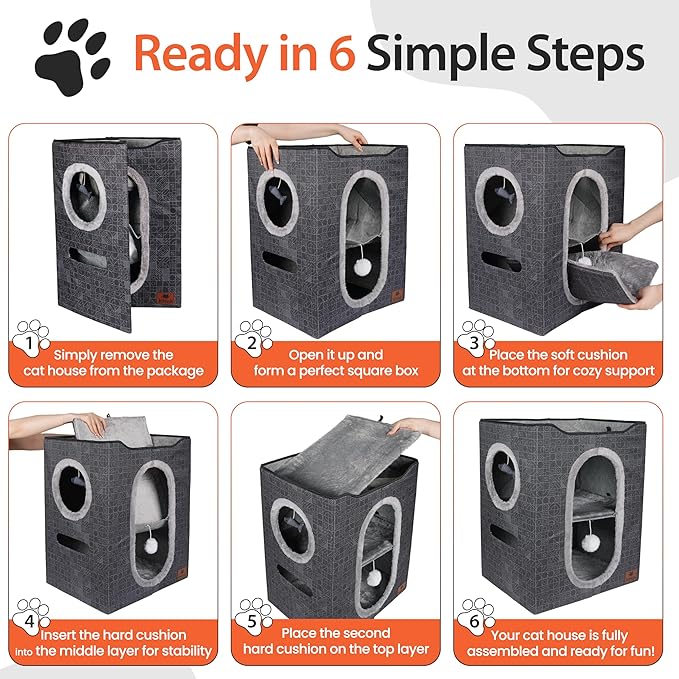 Cat Cave Bed  Cozy Cat House & Hideaway, Kitten Bed, Cat Cube, Large Cat Bed, Indoor Cat Houses & Condos