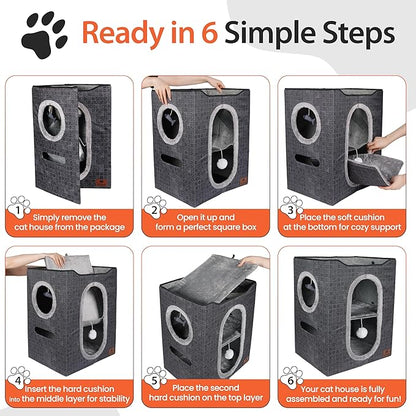 Cat Cave Bed  Cozy Cat House & Hideaway, Kitten Bed, Cat Cube, Large Cat Bed, Indoor Cat Houses & Condos