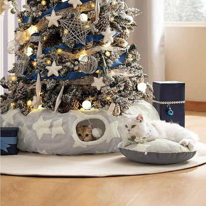 Lesure Cat Tunnel Bed for Indoor Cats - Cute Cat Donut Tunnel Toys for Small Large Cats with Washable Circle Cushion, Round Pet Peekaboo Cave Toy for Kitten/Puppy/Rabbit, Standard Grey