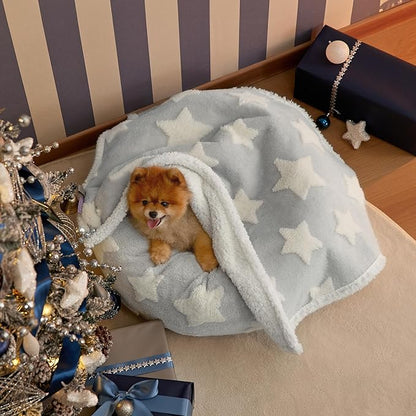 Lesure Waterproof Dog Blanket for Small Dogs - Washable Double Sided Dog Blankets with Warm Jacquard Shag and Soft Sherpa Fleece, Pet Cat Blanket for Couch Protection, 3D Textured Star, Grey