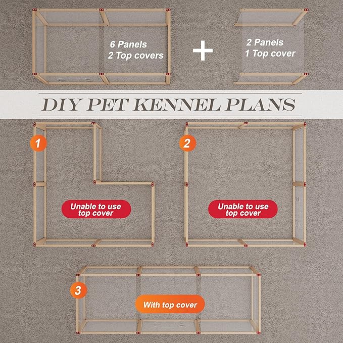 Dog Playpen Expansion Kits(3 Panels:2 Panels+1 Top Panel), Important: The top Panel Cannot be Used as a Side Panel Extension