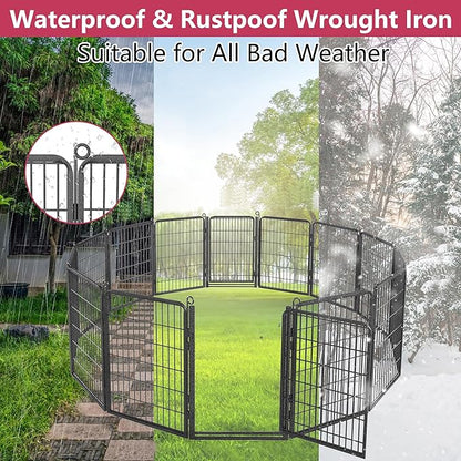 Dog Playpen with Extra Large Door Dog Fence Outdoor for Yard Indoor Dog Pen 40inch 10 Panels Dog Pens Outside Anti-Rust Pet Fence Portable Dog Fence for RV Camping Yard