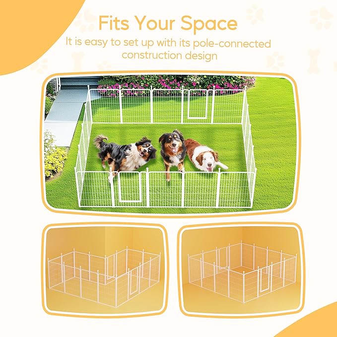 Dog Playpen 40 Inch 8 Panels, Heavy Duty Metal Pet Playpen Indoor Outdoor for Camping, Yard, RV, Garden Fence, Privacy Patio, White
