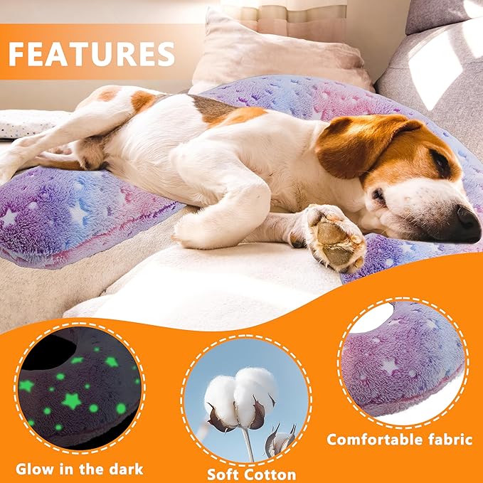 Pet Calming Pillow for Dogs, Soft U-Shaped Pillow Glow in The Dark, Joint Relief, Sleep Comfortably,Suit for Small, Medium, Large Dogs, Fluffy Pet Neck Pillow (L-Pink)