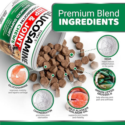 YUMA'S Glucosamine for Dogs - Hip and Joint Supplement for Dogs - 170 Ct - Glucosamine Chondroitin Chews - Joint Pain Relief Supplement with MSM - Advanced Health - Mobility Support - Made in USA