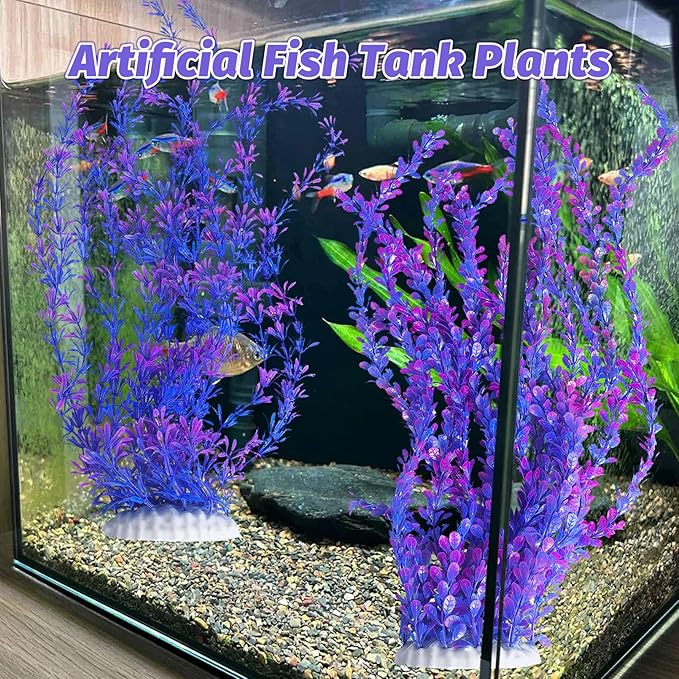 Hamiledyi Aquarium Plastic Plants Aquarium Decor Artificial Fish Tank Plants,Tall Fish Tank Decorations, Extra Large Aquarium Plant 23.6-inch Tall,2PCSï¼_urple Style Bï¼