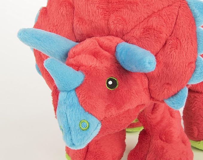 goDog Dinos Frills Squeaky Plush Dog Toy, Chew Guard Technology - Red, Large