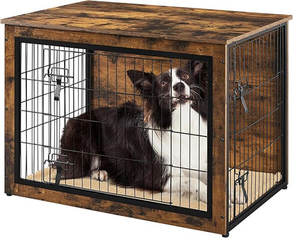 Yaheetech 40'' Dog Crate Furniture with Cushion Wooden Dog Crate with Double Doors/Adjustable Feet Side End Table for Small/Medium Dogs