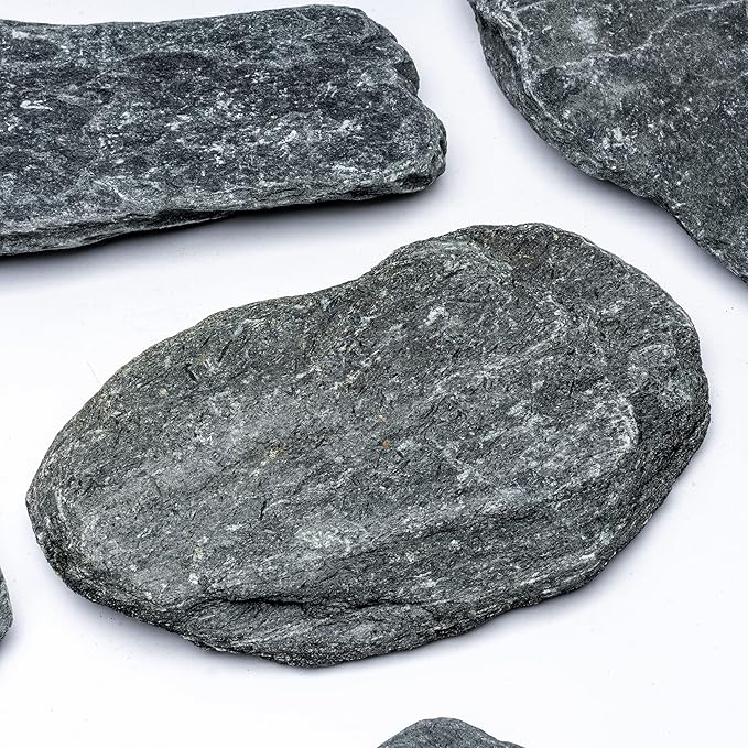 Natural Slate Stone for Aquariums, Fish Tanks, Terrariums, Aquascaping and Amphibian Enclosures, Mix of Large and Medium Size Rocks - by SubstateSource (10 Pounds, Black River)