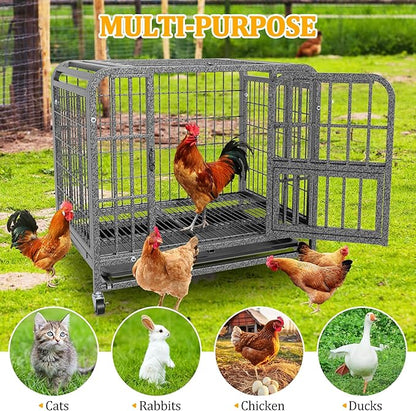 Dog Crates for Medium Dogs 37 inch, Heavy Duty 10-Gauge Steel Dog Kennel Indoor Escape Proof, Wire Cage for High Anxiety or Arthritic Dogs Comfortable with Lockable Wheels, Bottom Tray Easy to Clean