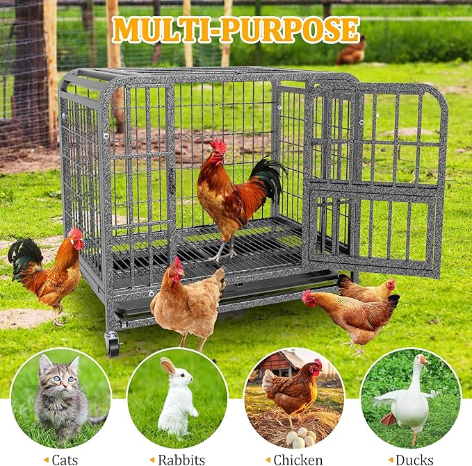 Dog Crates for Large Dogs 42 inch, Heavy Duty 10-Gauge Steel Dog Kennel Indoor Escape Proof, Wire Cage for High Anxiety or Arthritic Dogs Comfortable with Lockable Wheels, Bottom Tray Easy to Clean