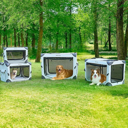 EHEYCIGA Collapsible Dog Crate 30 Inches, Portable Travel Crate for Medium Dogs, Soft Foldable Pet Kennel with 4-Door Mesh Windows Indoor & Outdoor, Grey