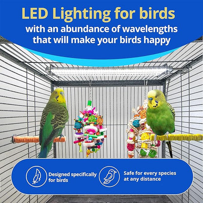 HappyBird Lighting Bird Cage Light with Chew Guard - Full Spectrum LED Pet Light - Simulates Natural Environment - Safe for Hookbill Birds – Easy to Install - (10" Long)