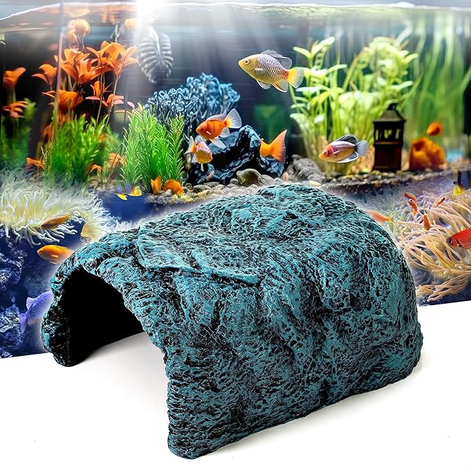 Hide Cave Aquarium Decorations-Premium Resinous Natural Hideout Fit for Aquariums & Terrariums, Reptiles, Amphibians, Fish Playground