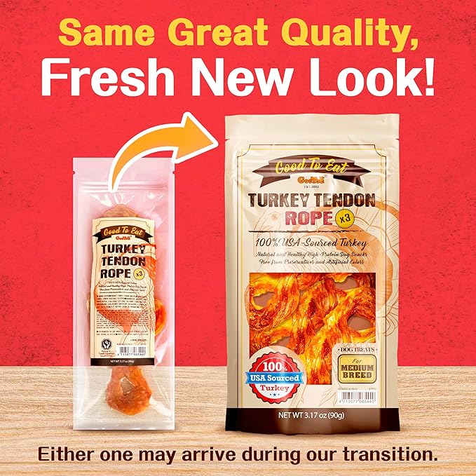 Gootoe Turkey Tendon Dog Treats  100% USA-Sourced, Natural Snack, Premium Training Chews, Hypoallergenic, Reseal Value Bags, Size for Medium Dogs, Rope (Medium) 3 Unit/Pack