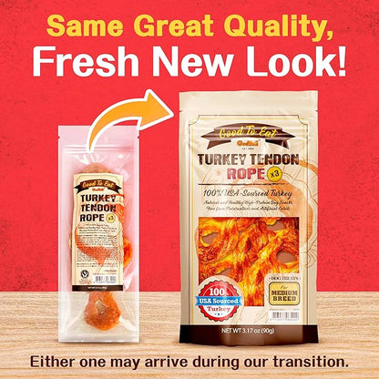 Gootoe Turkey Tendon Dog Treats  100% USA-Sourced, Natural Snack, Premium Training Chews, Hypoallergenic, Reseal Value Bags, Size for Medium Dogs, Rope (Medium) 3 Unit/Pack