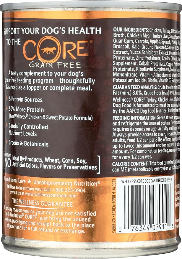 Wellness Core Grain Free Dog Food: Turkey, Chicken Liver, & Turkey Liver Formula, 12.5 oz