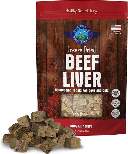 Freeze Dried Dog and Cat Treats, Beef Liver, All Natural Single Ingredient Freeze-Dried Dog Treat & Dog Snacks, Made in USA, High Protein, Essential Nutrition of Raw Dog Food, 3oz